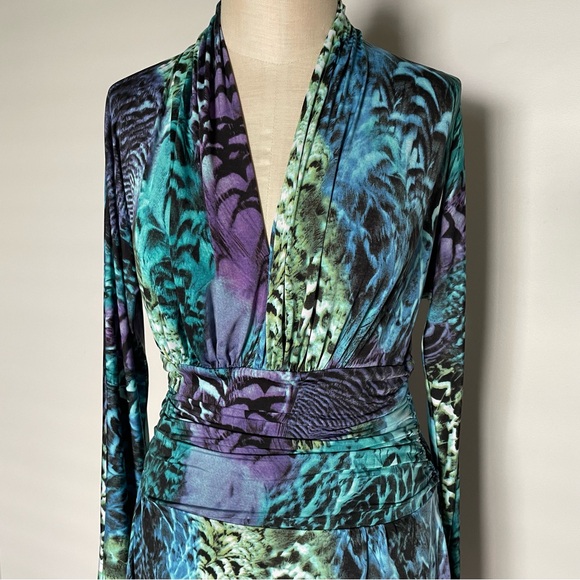 Marc Bouwer abstract feather print long sleeve jersey dress size S - Picture 5 of 7